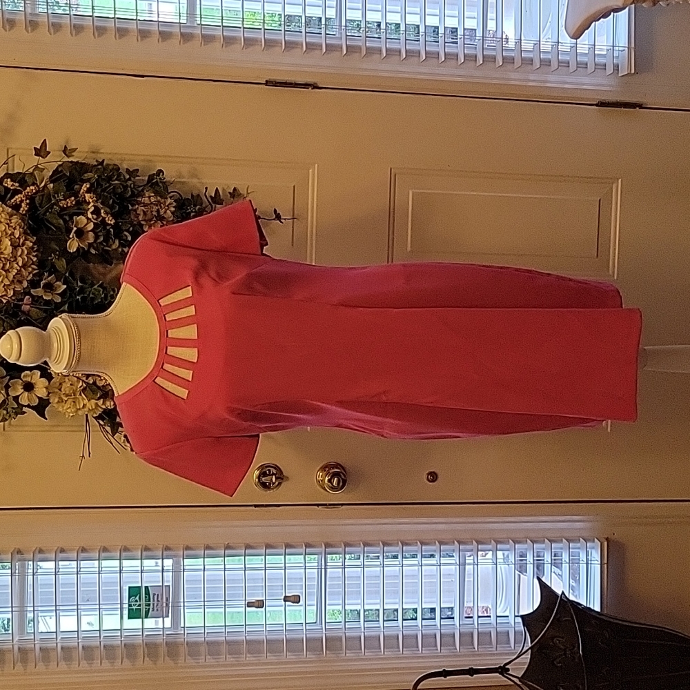 AGB DRESS hot pink dress cut out neckline short sleeve stretch Fitted Sz 12 EUC…